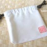 White Drawstring Pouch - Happiness