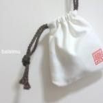 White Drawstring Pouch - Happiness